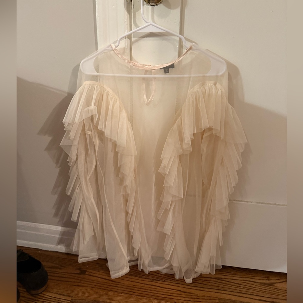 Sheer Cream Ruffle Tunic Top
